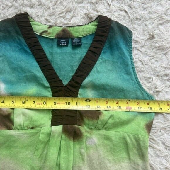 Saint Tropez West Womens Linen Sleeveless Green & Blue Tie Dye Summer Blouse SM - Picture 8 of 11